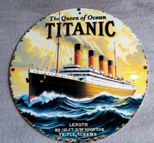 Plaque métal vintage Titanic Paquebot 20x20cm ronde Neuve