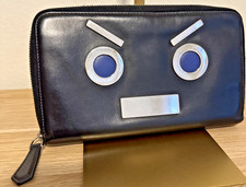Fendi Womens Robot Face Zip Around Leather Cl...