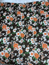 Marcus Brothers Textiles Floral Cotton Fabric Vtg. 1.25 Yds 44  Wide Brown