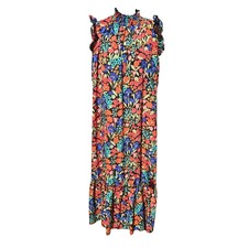 Emery 3G Rose Floral Print Maxi Dress Ruffle Sleeveless Summer Casual Small