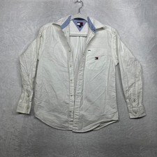 Tommy Hilfiger Button Up Long Sleeve Shirt Men's Ivory Pocket Classic - Medium