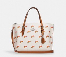 NWT Coach Mollie Tote 25 With Rainbow Heart Print CK373 Chalk/ Saddle Brown