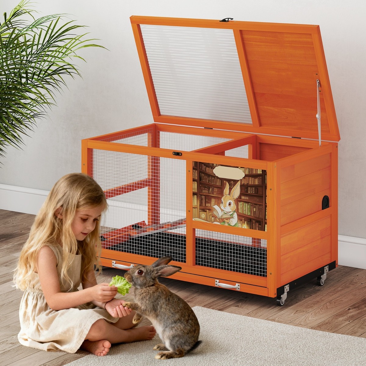 36inches Wood Rabbit Hutch Small Bunny Cage W/ Removable Tray&Roof