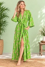 Animal Print Cover Up Robe, Summer For Women Kimono Beach Wear Robe Green