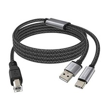 2in1 USB Printer Cable with USB C to MIDI Cable Printer 3.28FT/1M Black