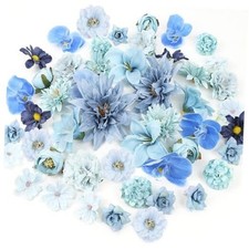 48 PCS Fake Flowers Heads - Artificial Flower Heads Bulk Silk Faux Flower Blue