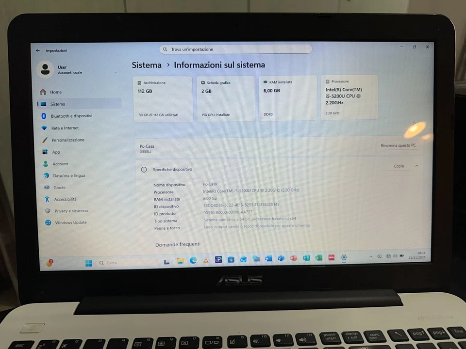 Notebook Asus X555L Intel i5-5200u 6gb Ram 120gb SSD Dual Sk Video Intel+ nVidia - Immagine 3 di 4