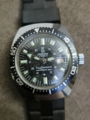 Vintage Mortima Super Datomatic 17 Jewels Mechanical Diver Watch 31 mm