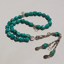 Handmade 33-bead turquoise tasbih with silver accents Islamic prayer rosary gift