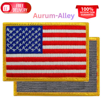 AMERICAN FLAG EMBROIDERED PATCH GOLD BORDER USA 
