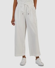 Tommy Hilfiger Women's White Wide-Leg Drawstring Cargo Pants Size XL