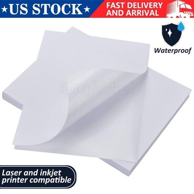 Lot 8.5''x11'' Printable Vinyl Sticker Paper Glossy Waterproof for Inkjet & Laser