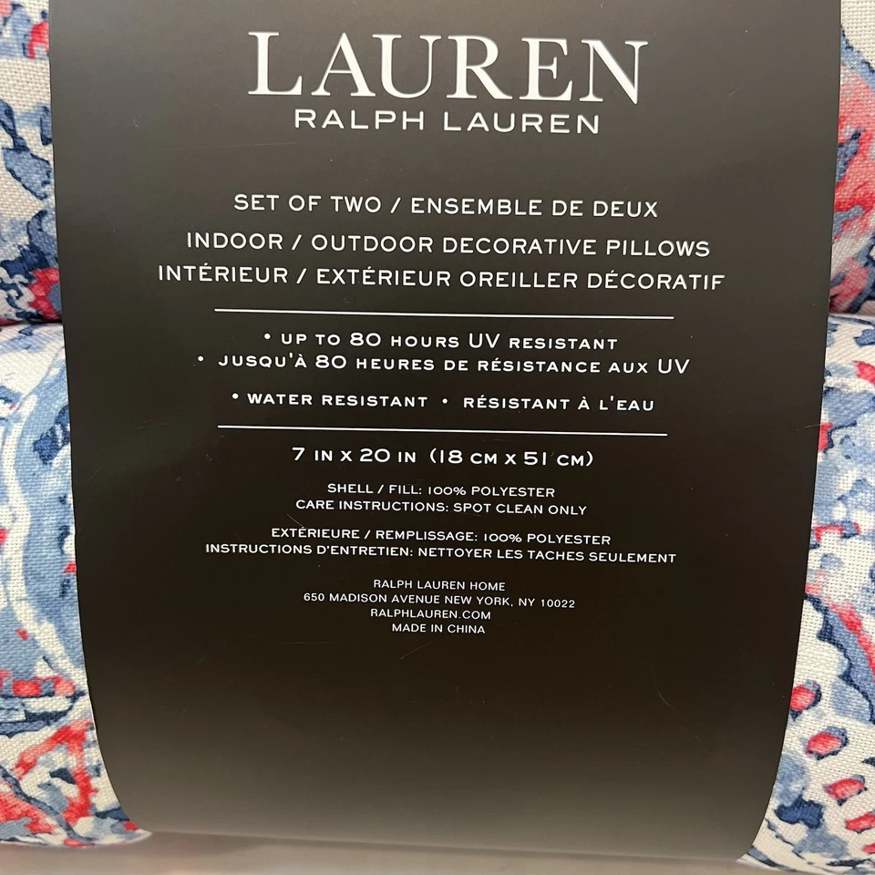 2 Almohadas Decorativas Lauren Ralph Lauren Interior Exterior Azul/Rosa 20x7 Foto 2 de 4