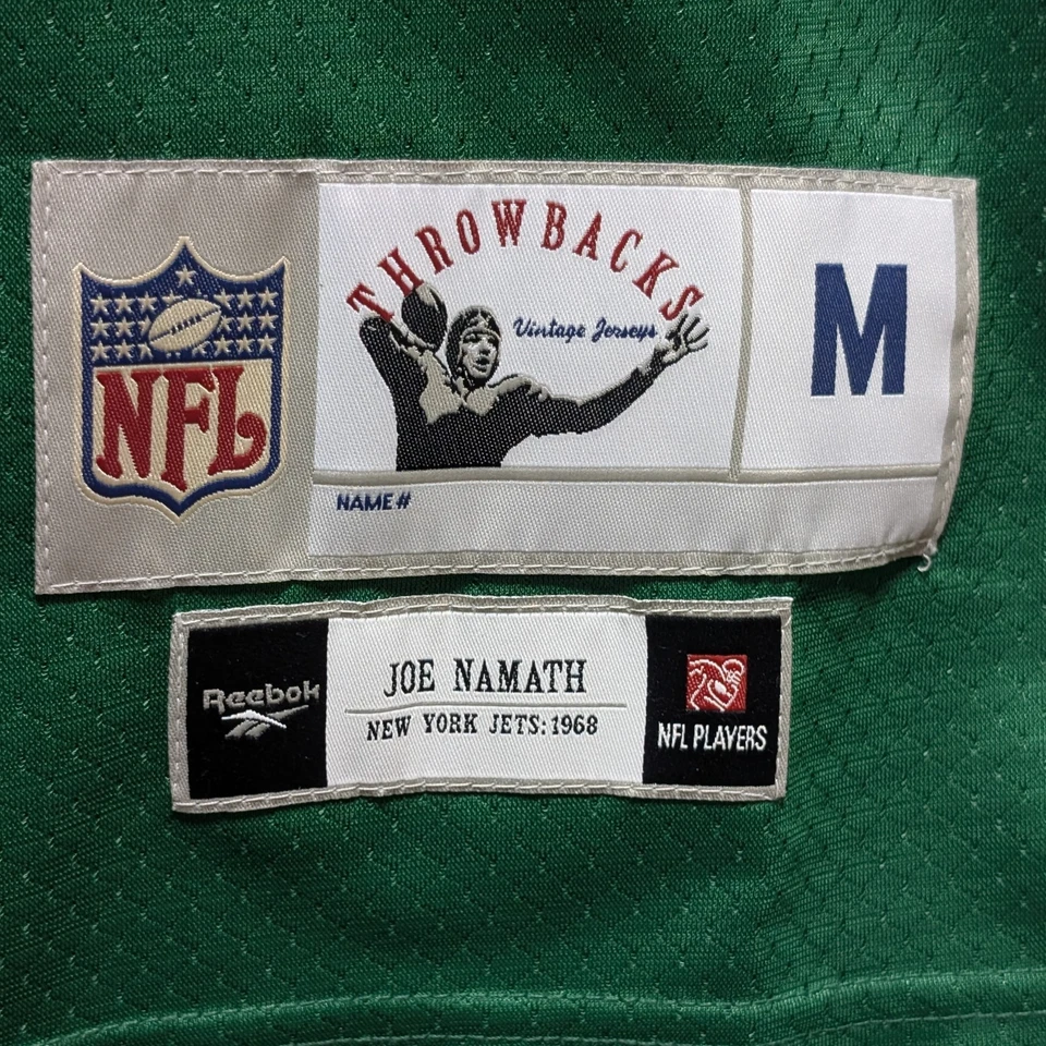 Camiseta deportiva Reebok Gridiron Classics 1968 Throwback NY Jets 12 Joe Namath talla M nueva con etiquetas Foto 3 de 4