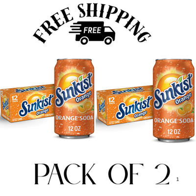 #ad PACK OF 2 Sunkist Orange Soda Pop 12 fl oz 12 Pack Cans $10.99