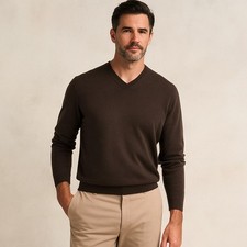 Banana Republic Silk Cashmere Sweater Brown V-Neck Pullover Men  s L Soft Knit