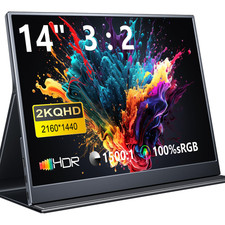 Magicraven Portable Monitor 14 Inch 2160 1440P Ips Laptop Monitor Dual Usb C