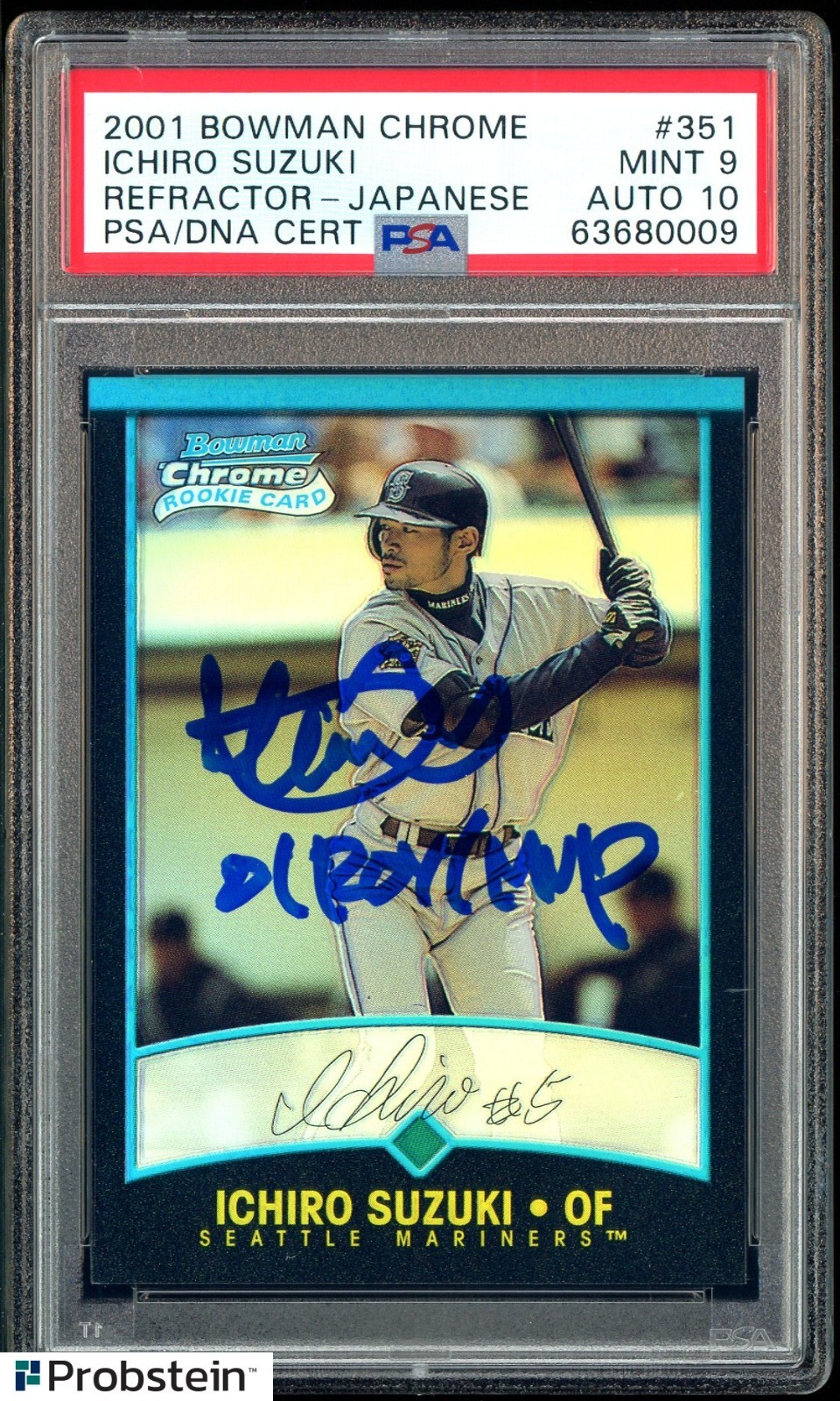 2001 Bowman Chrome Refractor Japanese Ichiro Suzuki RC HOF PSA 9 PSA/DNA 10 AUTO