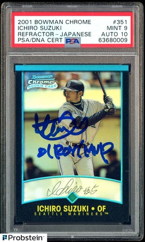 2001 Bowman Chrome Refractor Japanese Ichiro Suzuki RC HOF PSA 9 PSA/DNA 10 AUTO