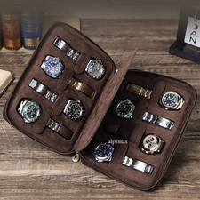 Genuine Leather Portable 8 Slots Watch Cases Zipper Organizer Travel Display Box