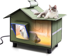 Heated Cat Shelter for Outside, Large Outdoor Cat House with Roof Window and Coz