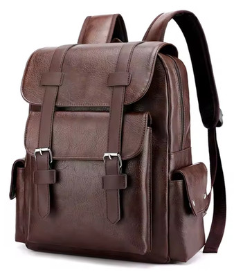 Herren Rucksack PU Leder elegant ergonomisch 34x12x38cm große Kapazität Kaffee