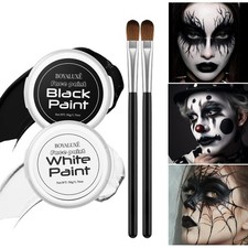 Halloween Black White Face Body Paint with Brush Oil Base Face Painting Kit ...