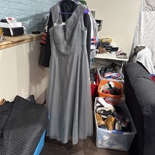 Azazie dress in a grey or silver color, likely a bridesmaid dress Size 18