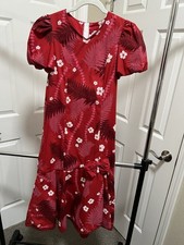 Hawaiian Hula Dress Red Floral Luau Dance Costume Ruffle Hem Girl SZ 14