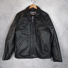 Schott NYC Jacket Mens 44 Black Leather USA Quilted Lined Track Single Riders