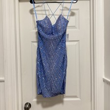 Windsor Blue Sequin Strappy Bodycon Mini Dress medium Sweetheart Neck Party. New
