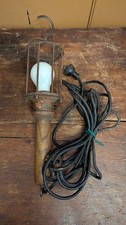 Antique Bulldog Industrial Caged Drop Light Wood Handle Work Lamp Works Vtg Antique Bulldog Industrial Caged Drop Light Wood Handle Work Lamp Works Vtg