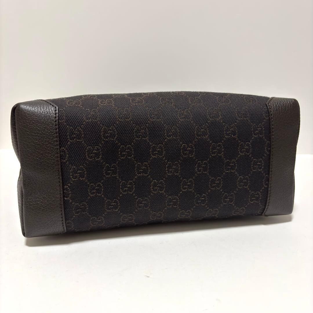 GUCCI Tote Bag GG Canvas Leather Dark Brown A4 Size Excellent Condition thumbnail 4
