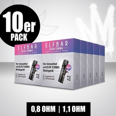10 x ELFBAR ELFA Tappo Turbo Leerpods für E-Zigarette Refill Elfliq 0.8 / 1.1Ohm