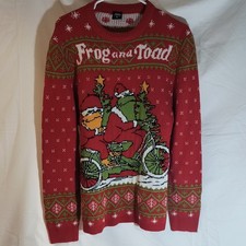 Frog and Toad Christmas Sweater Red Green Bicycle Holiday Knit Size Men's Medium
