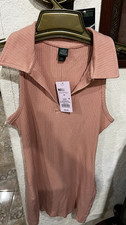 Wild Fable Pink Solid Ribbed Knit Collared Sleeveless Stretch Mini Dress M
