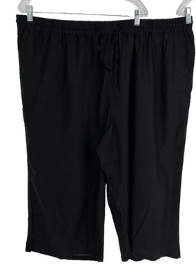 Woman Within Women's Wide Leg Capris Size 30W Black Linen Blend Lagenlook