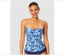 Anne Cole Women's Twist-Front Shirred Bandeau Tankini Top Blue Size M 9674