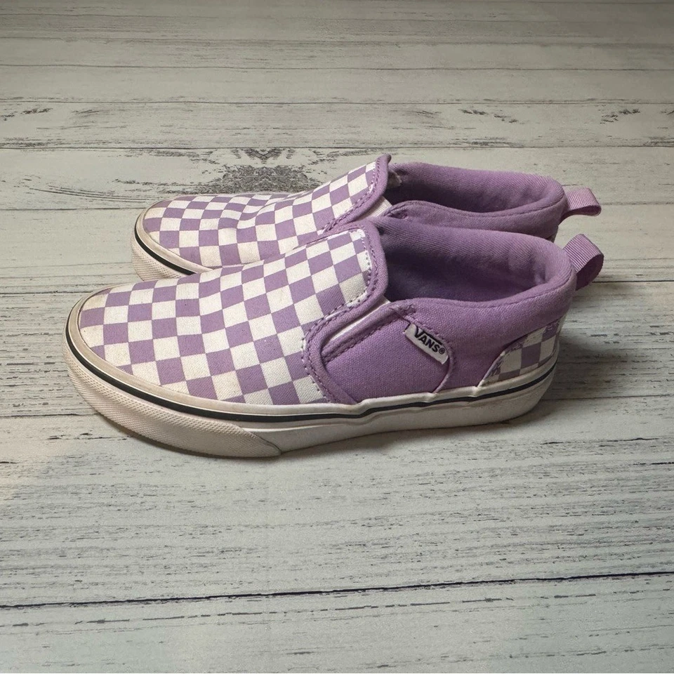 Vans Niños Púrpura Cuadros Zapatillas Sin Cordones Talla 1 Monopatín Punk Divertido Foto 2 de 4