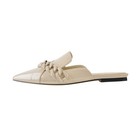 Women's Beige Patent Chain Link Pointed Toe Backless Mule Flats US12 — photo 3