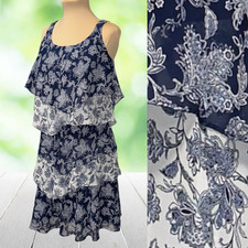 Vintage SIGNATURE By ROBBIE BEE Tiered Ruffle Dress Floral Toile Romantic Sz 8