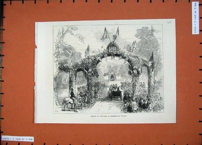 Alter antiker Druck 1871 Ankunft Earl Pembroke Wilton Pferdekutsche Bogen 19.