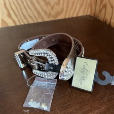 Cedar Rose Rhinestone Studded Leather Belt Western Cowgirl Size 22  Girls New