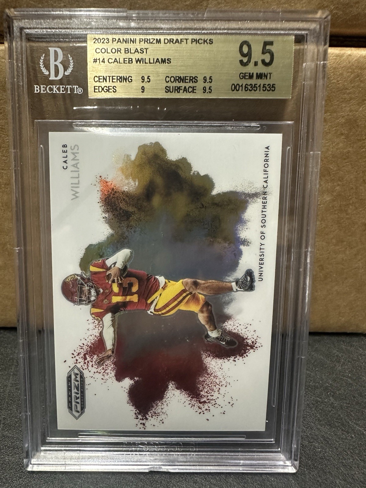 Caleb Williams #CB-14 Football Cards 2023 Panini Prizm Draft Picks Color Blast trading card — raw and PSA graded price guide