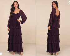 LULU's Sexy Elegant Chic Wedding Bridesmaid Flowy Romantic Long Sleeve Maxi