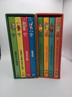 VTG Lot Of 2 Walt Disney Boxed Book SET Wonderful World, Disney Parade