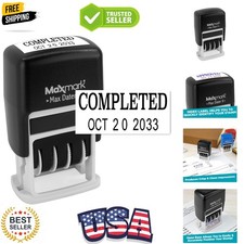 Self-Inking Rubber Date Office Stamp with Completed Phrase  Date - Black Ink...
