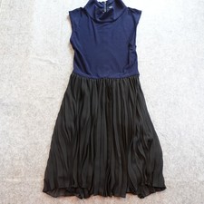 Alice Olivia Dress Womens Small Navy Blue Black Pleated Mock Neck Sleeveless Zip