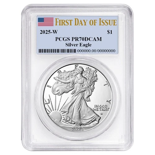 2025-W Proof $1 American Silver Eagle PCGS PR70DCAM FDOI Flag Label White Frame