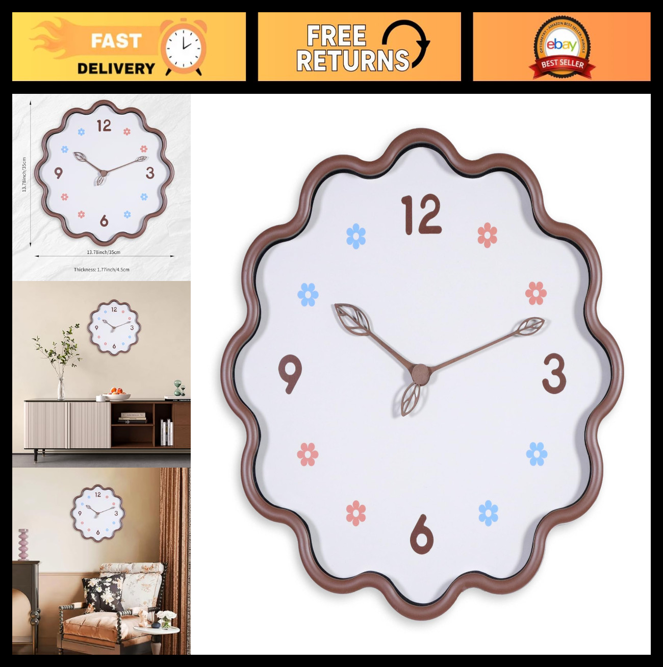 Modern 14" Silent Non-Ticking Wall Clock - Battery Operated for Home & Office